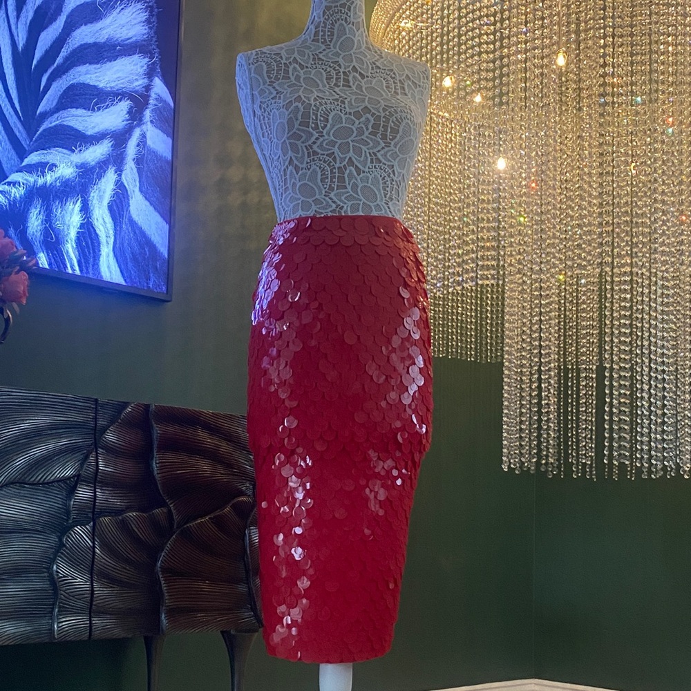 NWT Alice and Olivia Elegant Red Sequin Skirt